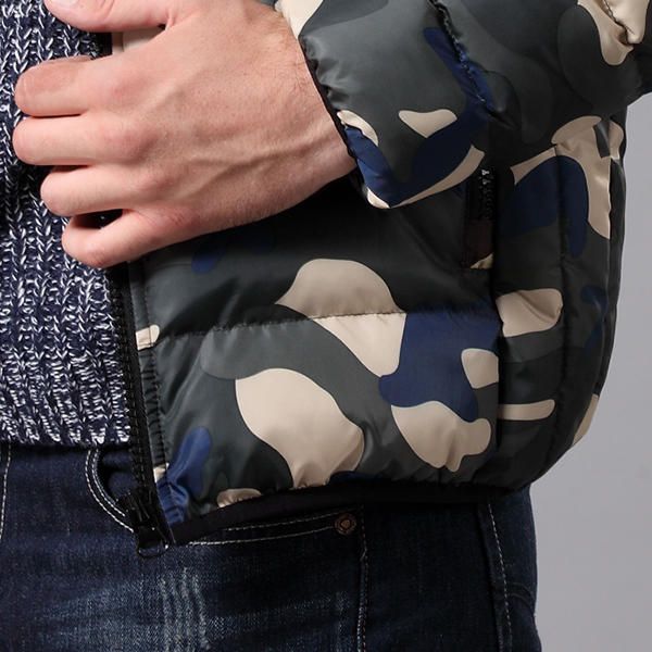 Moda Para Hombre Camuflaje De Impresión Chaqueta Gruesa De Invierno Cálido Abrigo Con Capucha