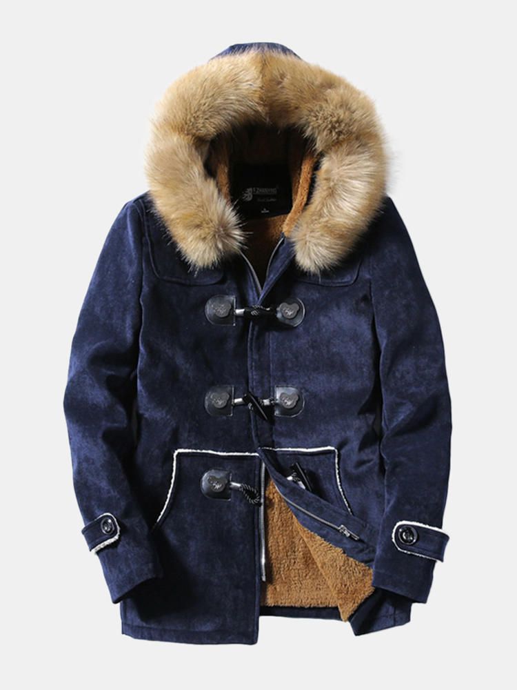 Parka De Abrigo De Invierno Cálido Grueso De Lana Con Capucha Peluda Para Hombre