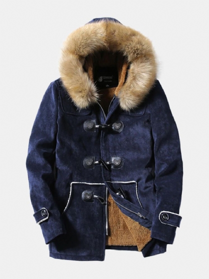 Parka De Abrigo De Invierno Cálido Grueso De Lana Con Capucha Peluda Para Hombre