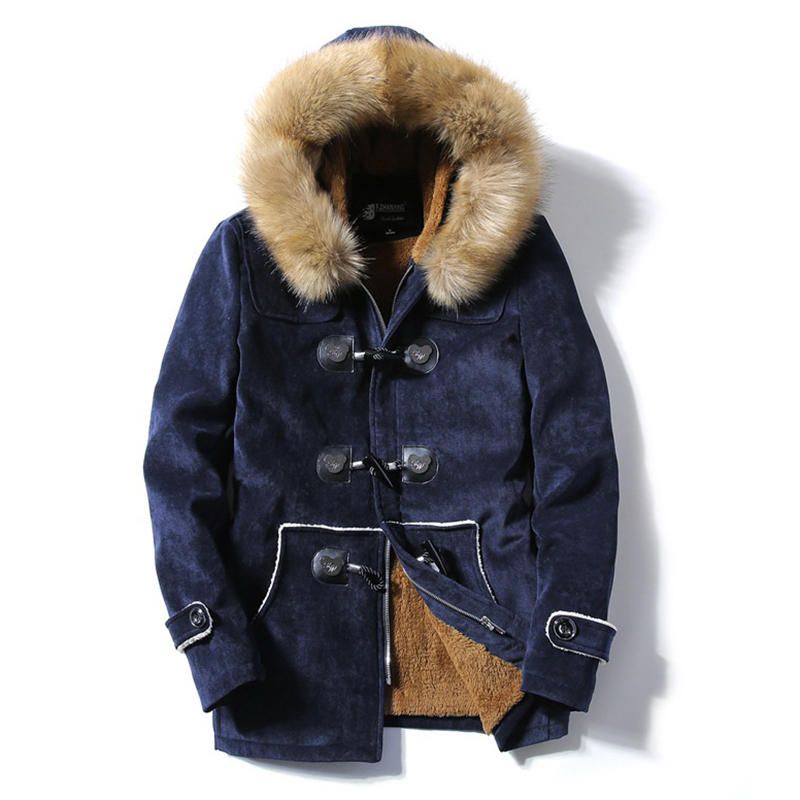 Parka De Abrigo De Invierno Cálido Grueso De Lana Con Capucha Peluda Para Hombre