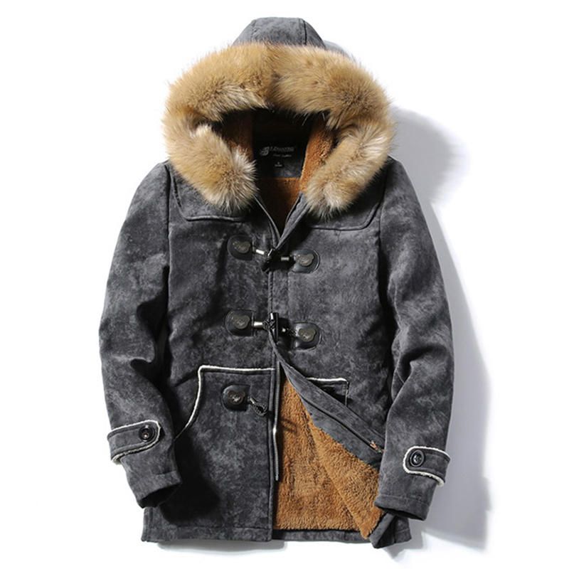 Parka De Abrigo De Invierno Cálido Grueso De Lana Con Capucha Peluda Para Hombre