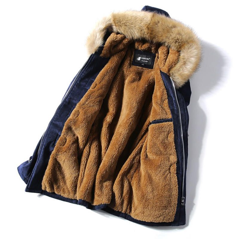 Parka De Abrigo De Invierno Cálido Grueso De Lana Con Capucha Peluda Para Hombre