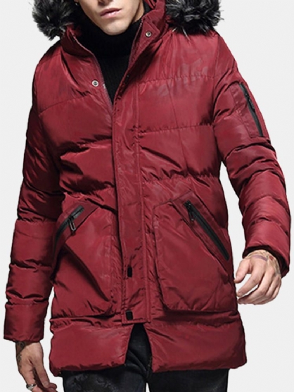 Parka Con Capucha De Piel Sintética Para Hombre Invierno Medio Largo Grueso Cálido