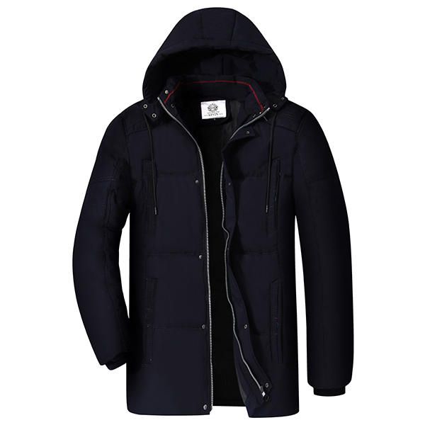 Parka Gruesa Cálida De Longitud Media Para Hombre Chaqueta Acolchada Con Múltiples Bolsillos De Color Sólido