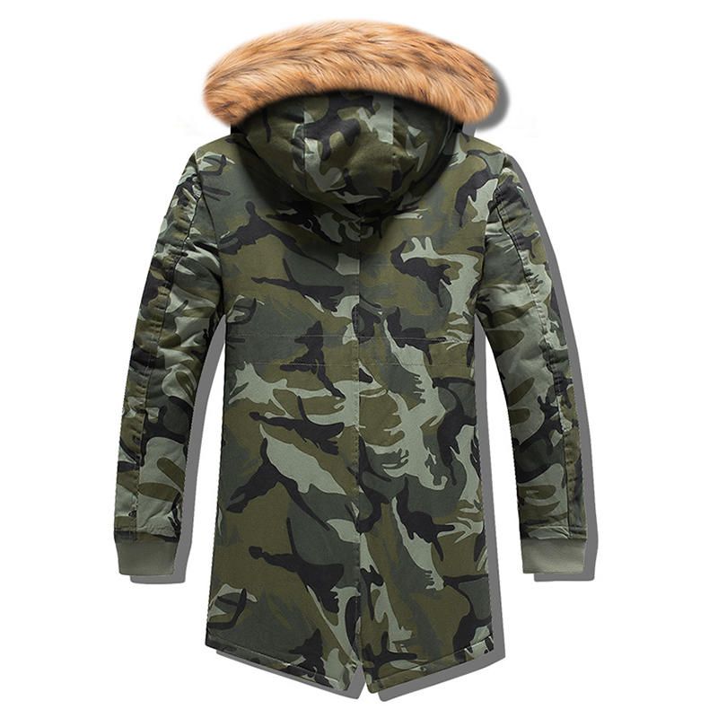 Parka De Invierno Para Hombre De Piel Sintética Con Capucha De Camuflaje Con Múltiples Bolsillos