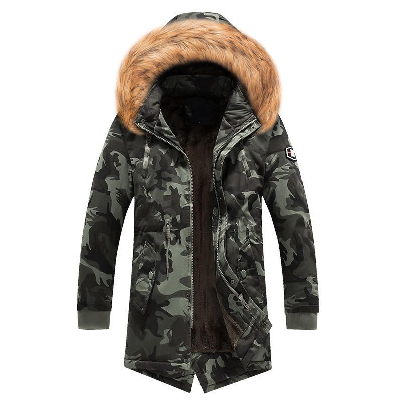 Parka De Invierno Para Hombre De Piel Sintética Con Capucha De Camuflaje Con Múltiples Bolsillos