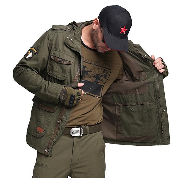 Tactical Army Military Style Multi Bolsillos Cuello Alto Capucha Desmontable Chaquetas Al Aire Libre Para Hombres