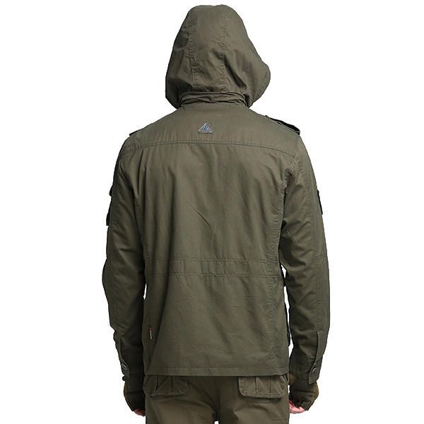 Tactical Army Military Style Multi Bolsillos Cuello Alto Capucha Desmontable Chaquetas Al Aire Libre Para Hombres