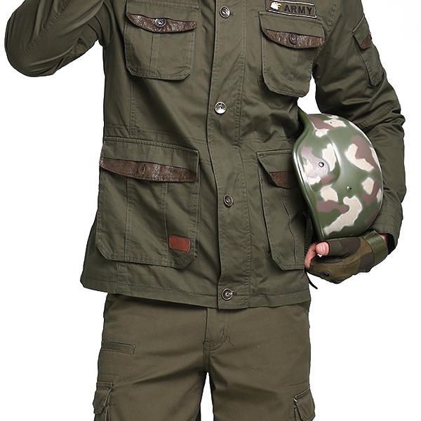 Tactical Army Military Style Multi Bolsillos Cuello Alto Capucha Desmontable Chaquetas Al Aire Libre Para Hombres