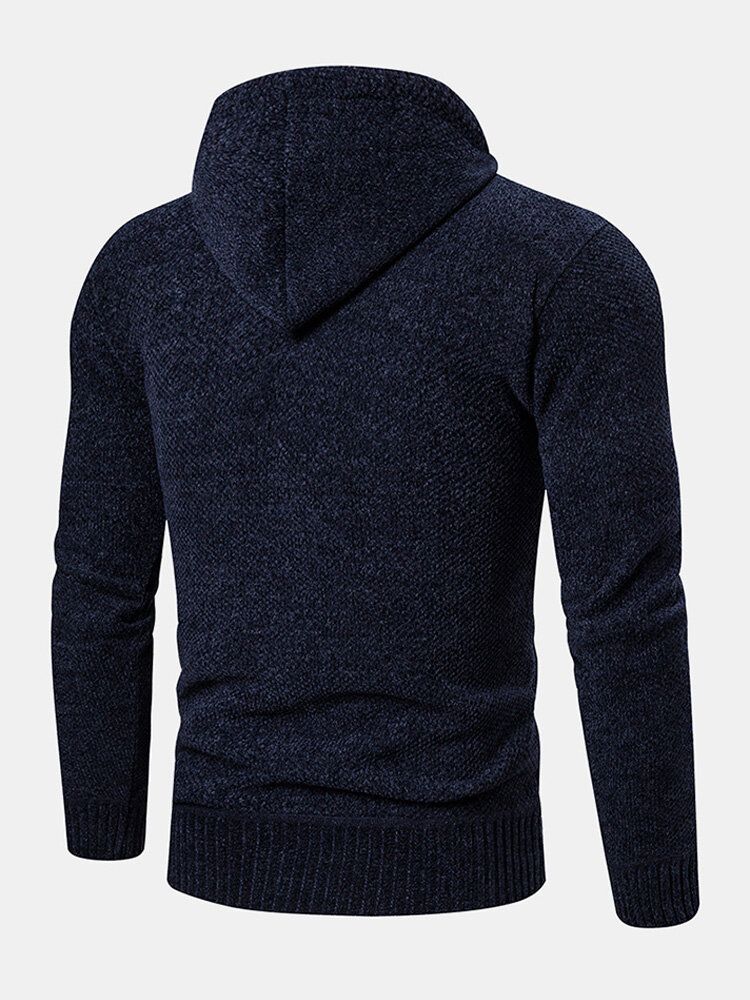 Chaqueta Con Capucha De Suéter Con Capucha De Manga Larga Cálida De Color Sólido Con Cremallera Frontal De Punto Para Hombre