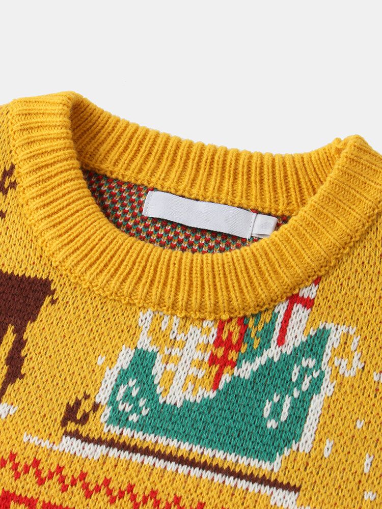 Christmas Hombre Letter Cartoon Knitting Graphics Pullover Suéteres Casuales De Manga Larga