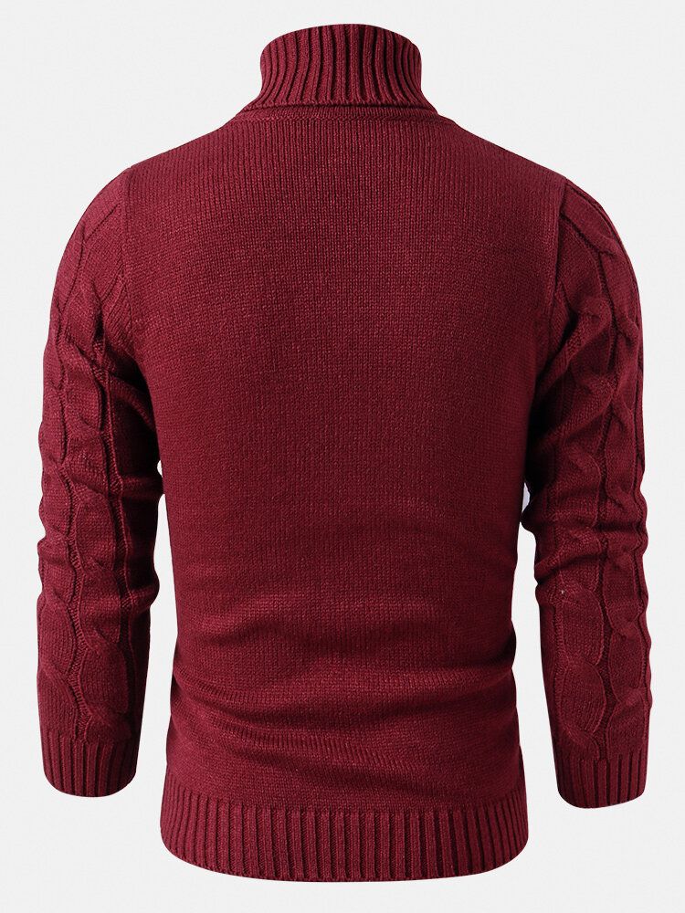 Suéter Básico Casual De Color Sólido De Cuello Alto De Punto Trenzado Para Hombre