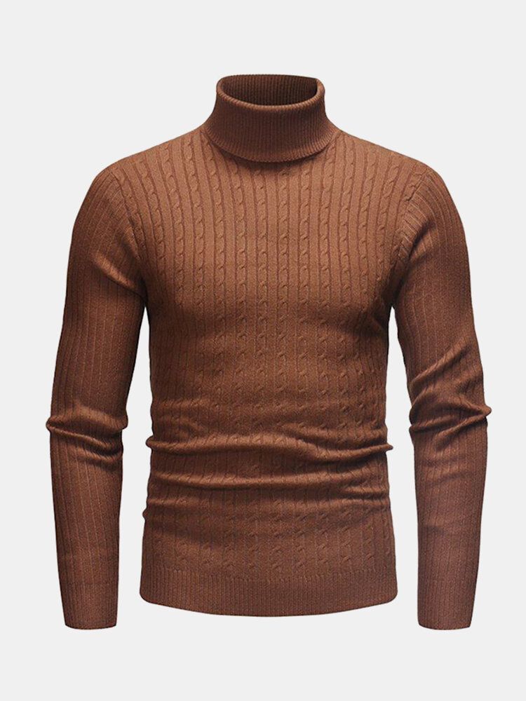 Suéter Básico Casual Multicolor De Cuello Alto De Punto Trenzado Para Hombre