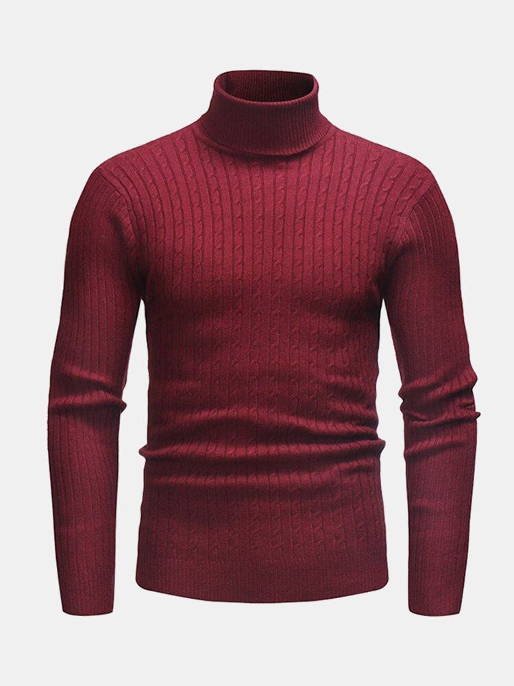 Suéter Básico Casual Multicolor De Cuello Alto De Punto Trenzado Para Hombre