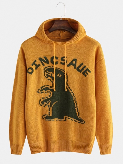 Suéter Con Capucha De Punto Suelto Informal Con Estampado De Letras De Dinosaurio De Dibujos Animados Para Hombre