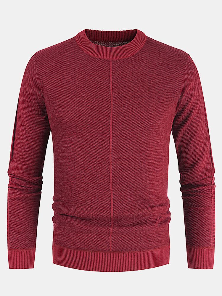 Suéter De Punto Informal De Invierno Con Cuello Redondo De Color Sólido Básico Para Hombre