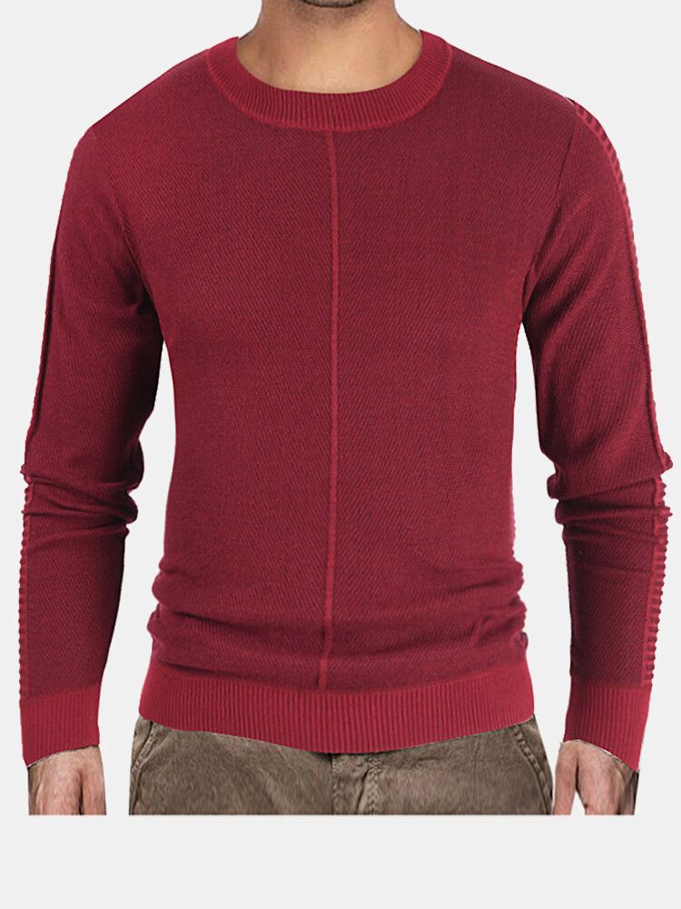 Suéter De Punto Informal De Invierno Con Cuello Redondo De Color Sólido Básico Para Hombre