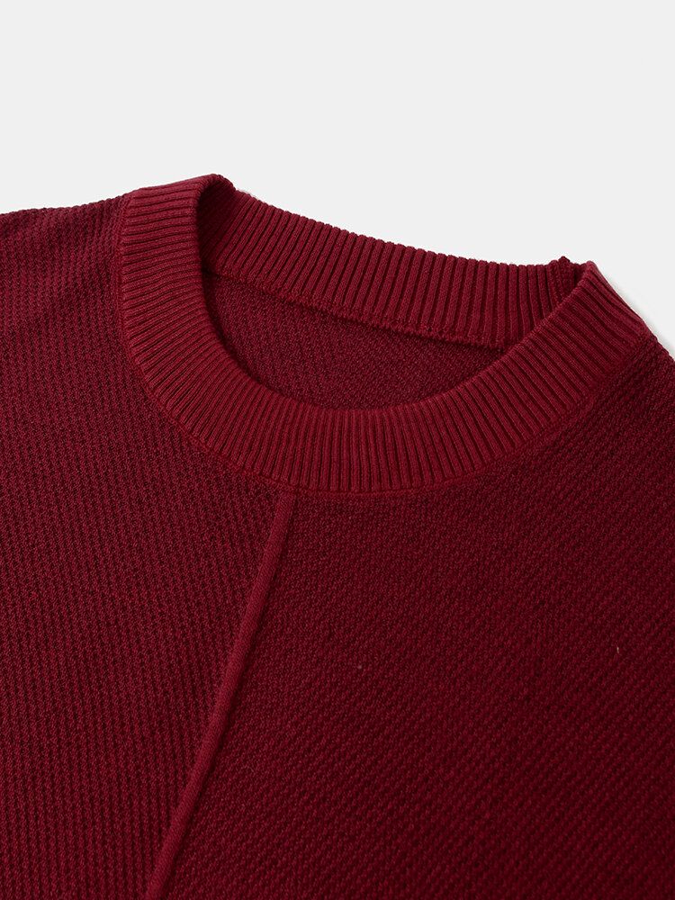 Suéter De Punto Informal De Invierno Con Cuello Redondo De Color Sólido Básico Para Hombre