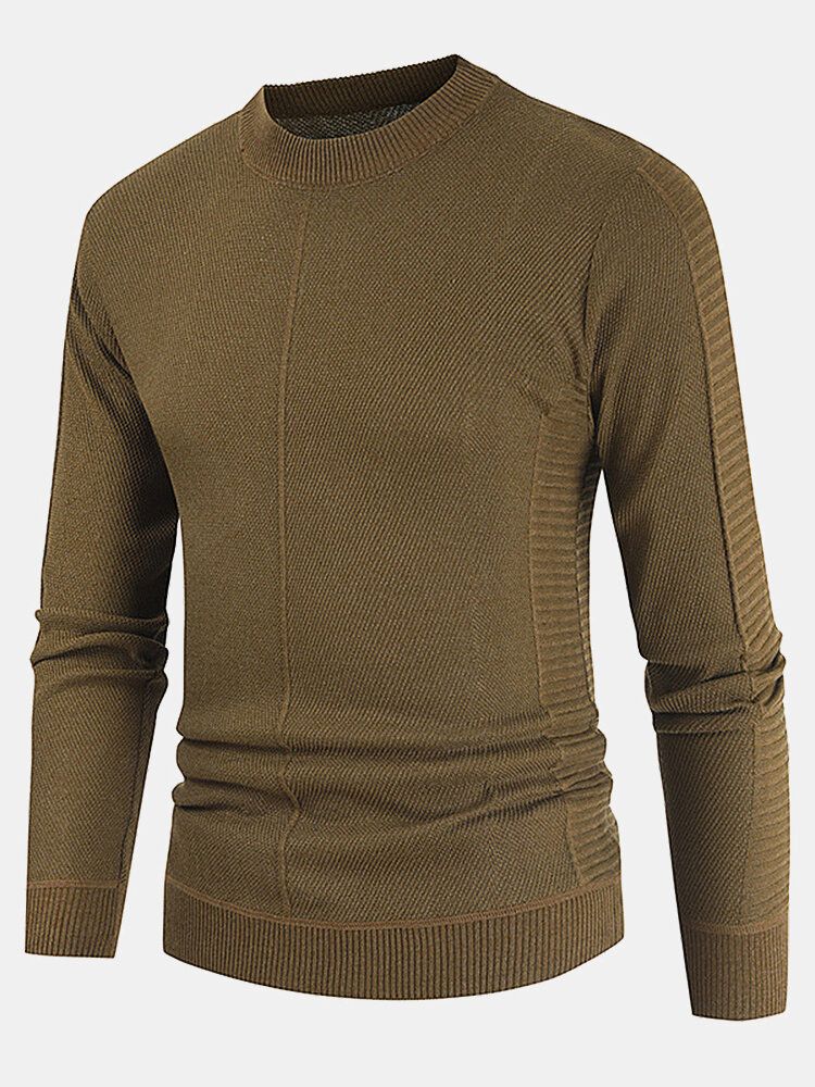 Suéter De Punto Informal De Invierno Con Cuello Redondo De Color Sólido Básico Para Hombre