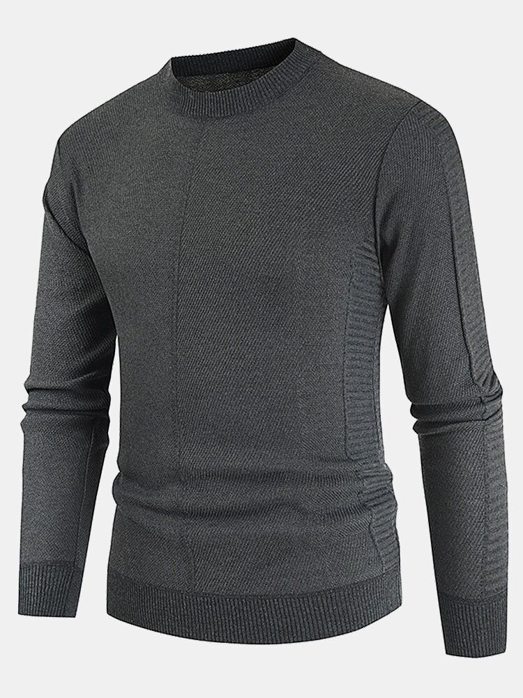 Suéter De Punto Informal De Invierno Con Cuello Redondo De Color Sólido Básico Para Hombre