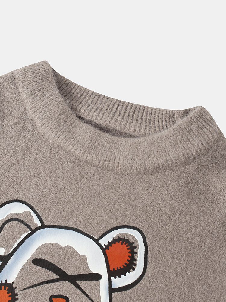 Suéteres De Punto Con Cuello Redondo Y Estampado De Letras De Oso De Dibujos Animados Para Hombre