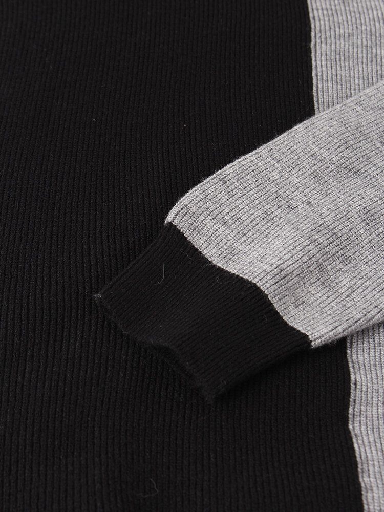 Suéteres De Punto De Manga Larga Con Cuello Redondo Y Patchwork En Bloque De Color Para Hombre