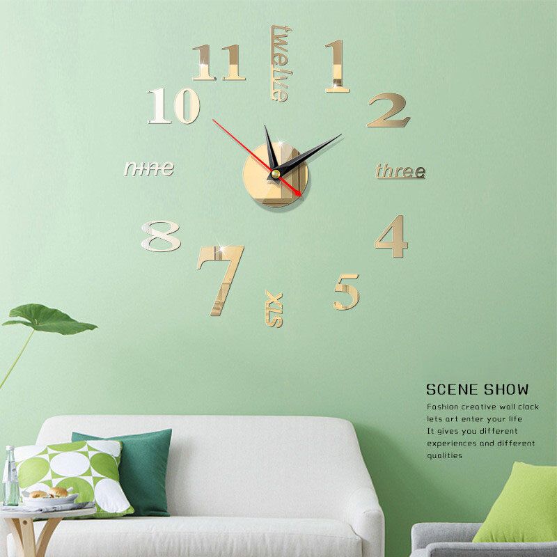 3d Acrílico Diy Gran Reloj De Pared Espejo Superficie Pegatina 5 Colores Decoración De Oficina En Casa