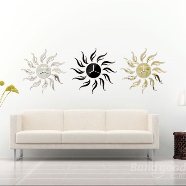 3d Diy Girasol Forma Espejo Reloj De Pared Sala De Estar Pegatinas De Pared Decoración De La Etiqueta De La Oficina