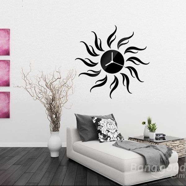 3d Diy Girasol Forma Espejo Reloj De Pared Sala De Estar Pegatinas De Pared Decoración De La Etiqueta De La Oficina