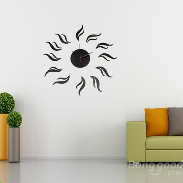 3d Diy Girasol Forma Espejo Reloj De Pared Sala De Estar Pegatinas De Pared Decoración De La Etiqueta De La Oficina