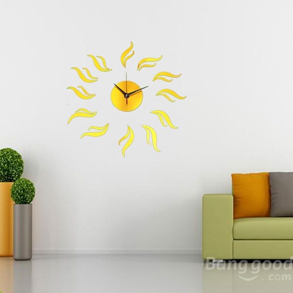 3d Diy Girasol Forma Espejo Reloj De Pared Sala De Estar Pegatinas De Pared Decoración De La Etiqueta De La Oficina