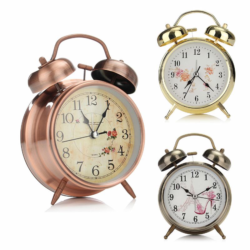 4 Pulgadas Twin Bell Alarm Clock Series Retro Metal Style Twin Bell Clock Decoración Del Dormitorio