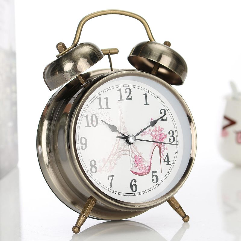 4 Pulgadas Twin Bell Alarm Clock Series Retro Metal Style Twin Bell Clock Decoración Del Dormitorio