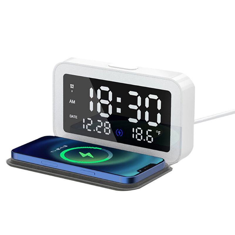 6 En 1 Led Reloj Despertador Eléctrico Termómetro Reloj De Luz Nocturna Multifunción Digital Con Teléfono Móvil Cargador Inalámbrico Suministros De Oficina En Casa