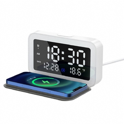 6 En 1 Led Reloj Despertador Eléctrico Termómetro Reloj De Luz Nocturna Multifunción Digital Con Teléfono Móvil Cargador Inalámbrico Suministros De Oficina En Casa