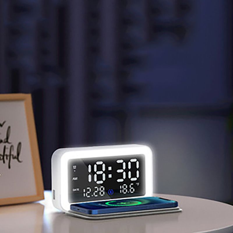 6 En 1 Led Reloj Despertador Eléctrico Termómetro Reloj De Luz Nocturna Multifunción Digital Con Teléfono Móvil Cargador Inalámbrico Suministros De Oficina En Casa