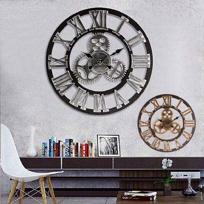 60cm 3d Retro Industrial Gran Engranaje Reloj De Pared Madera Rústica Arte De Lujo Vintage