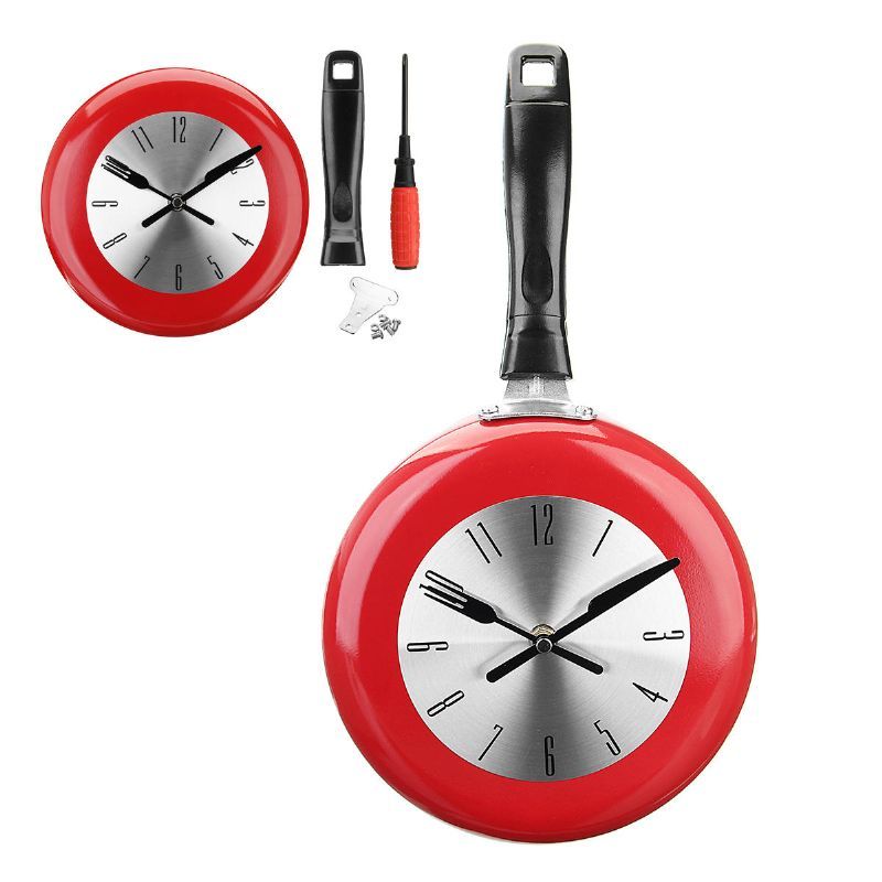 8 Pulgada Decoración Del Hogar Reloj De Pared De Cocina Sartén Pequeño Diseño Novedoso Reloj De Metal Decoraciones Para El Hogar