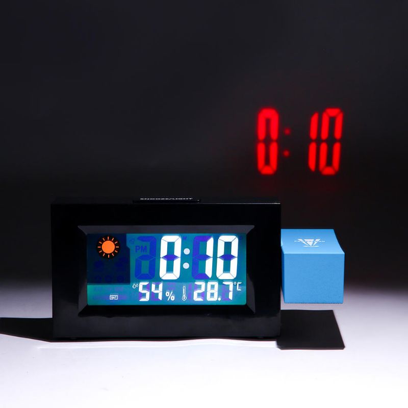 8290 Reloj De Pronóstico Del Tiempo Led Eléctrico Con Pantalla A Color De Proyección De Tiempo Fuente De Alimentación Dual Reloj Despertador Con Pantalla De Temperatura Y Humedad