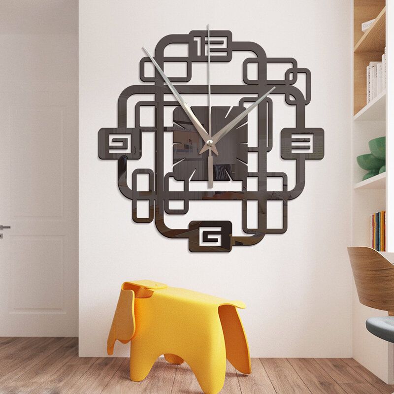 Acrílico Creativo Superpuesto Rectangular Combinación Silenciosa Reloj Espejo Pared Pegatina Reloj De Pared Decoración Del Hogar