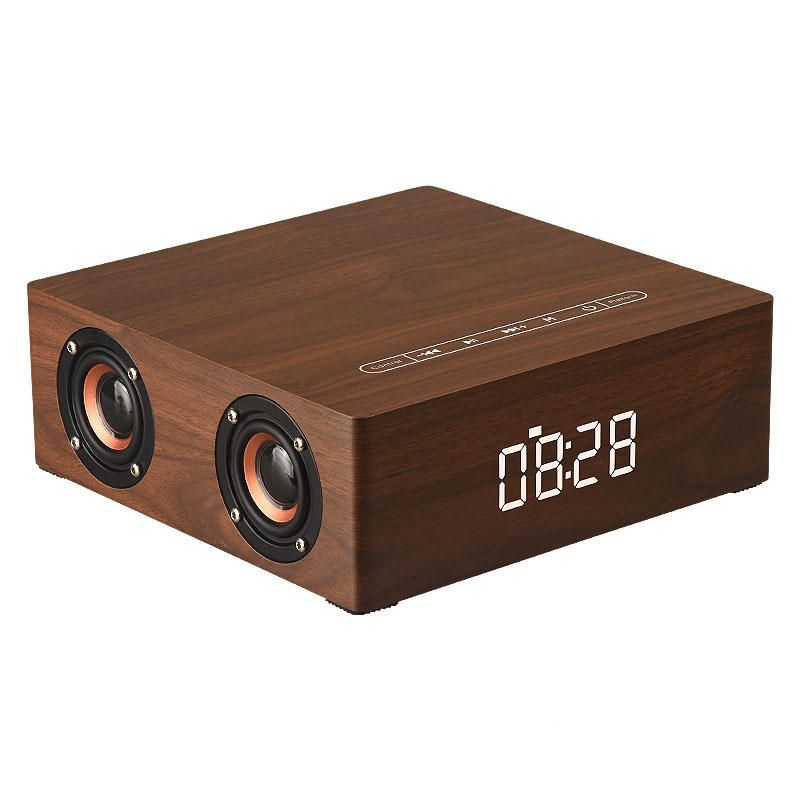 Altavoz Bluetooth De Madera Portátil 12w 4 Altavoces Reloj Despertador Pantalla Columna Altavoz Estéreo 3d