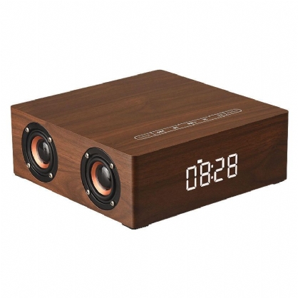 Altavoz Bluetooth De Madera Portátil 12w 4 Altavoces Reloj Despertador Pantalla Columna Altavoz Estéreo 3d