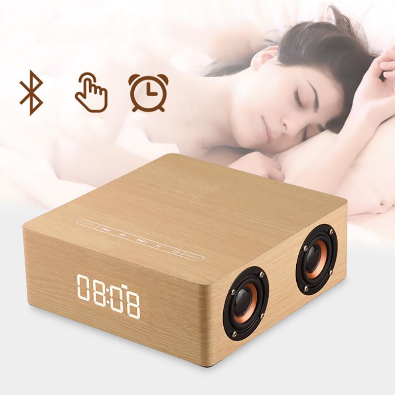 Altavoz Bluetooth De Madera Portátil 12w 4 Altavoces Reloj Despertador Pantalla Columna Altavoz Estéreo 3d