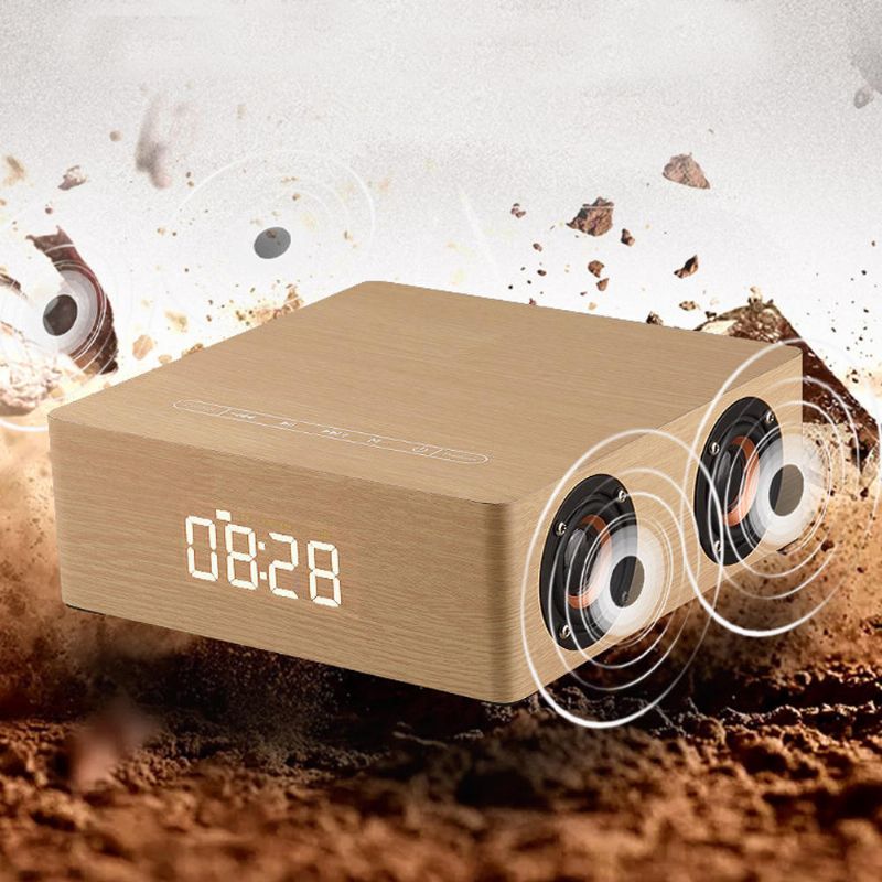 Altavoz Bluetooth De Madera Portátil 12w 4 Altavoces Reloj Despertador Pantalla Columna Altavoz Estéreo 3d