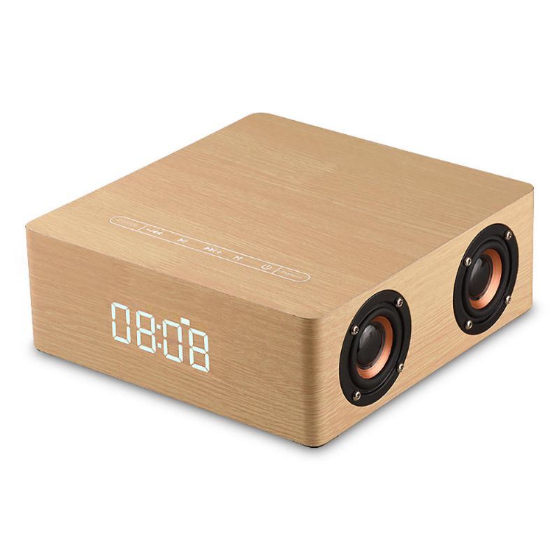 Altavoz Bluetooth De Madera Portátil 12w 4 Altavoces Reloj Despertador Pantalla Columna Altavoz Estéreo 3d