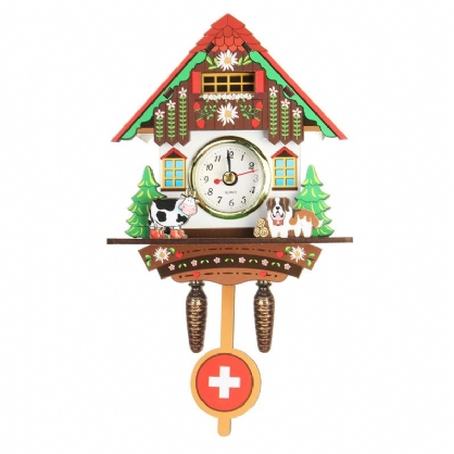 Clásico Cuco Colgante De Pared De Madera Elegante Reloj Oscilante Alarma Vaca Perro Niño Decoración Del Hogar