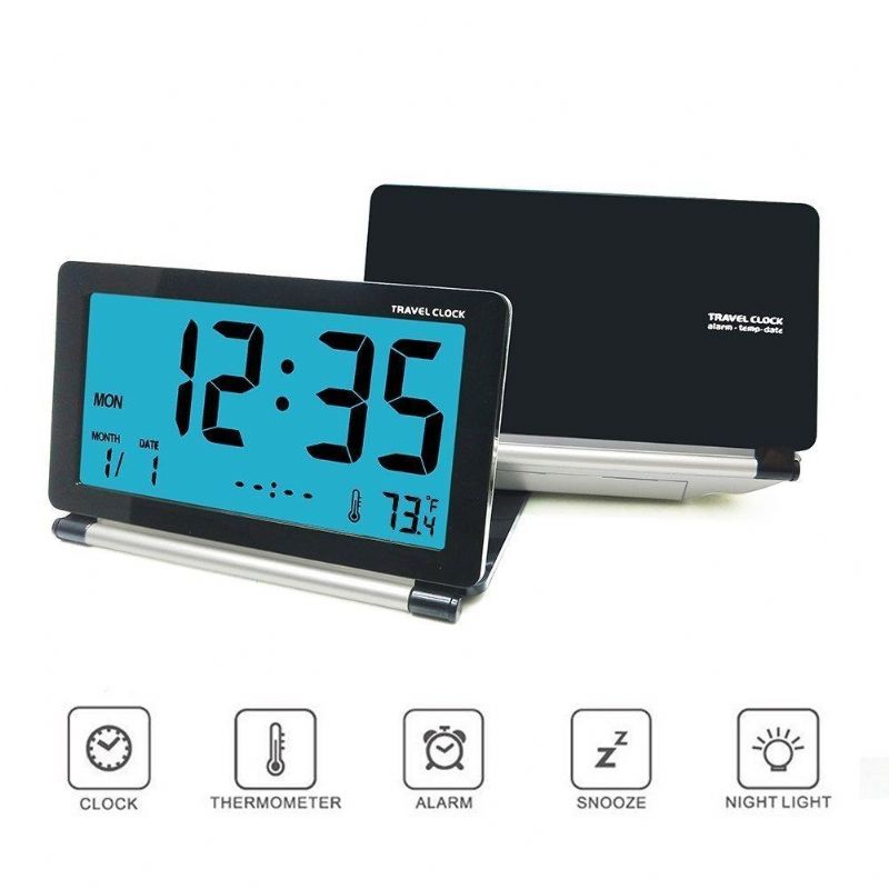 Dc-12 Despertador De Viaje Lcd Mini Escritorio Digital Alarma Electrónica Plegable Con Luz De Fondo