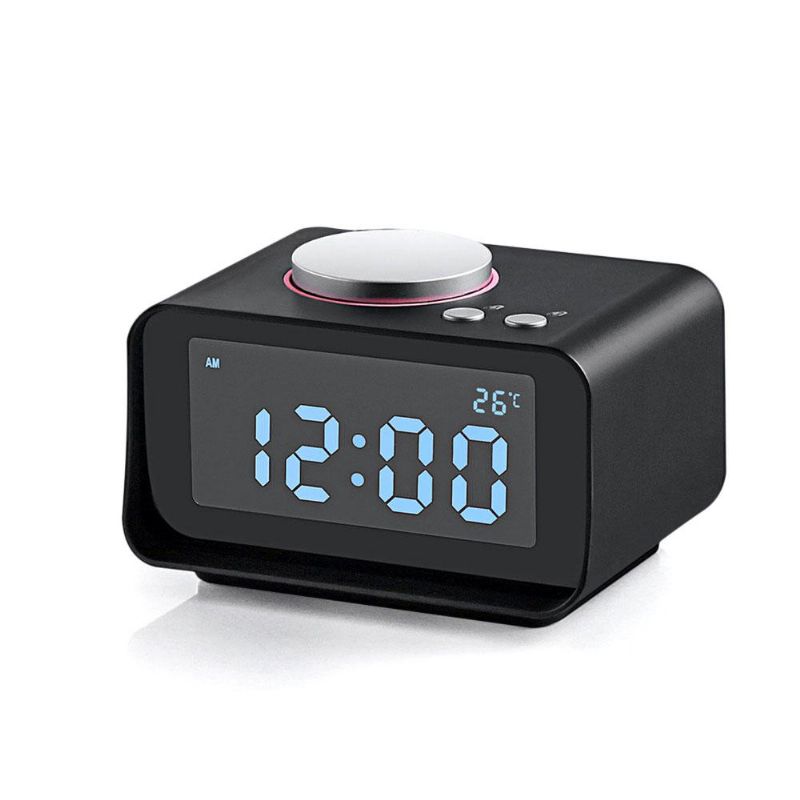 Dc-14 Lcd Digital Snooze Radio Fm Entrada Auxiliar Y Puertos De Carga Usb Dobles Reloj Despertador