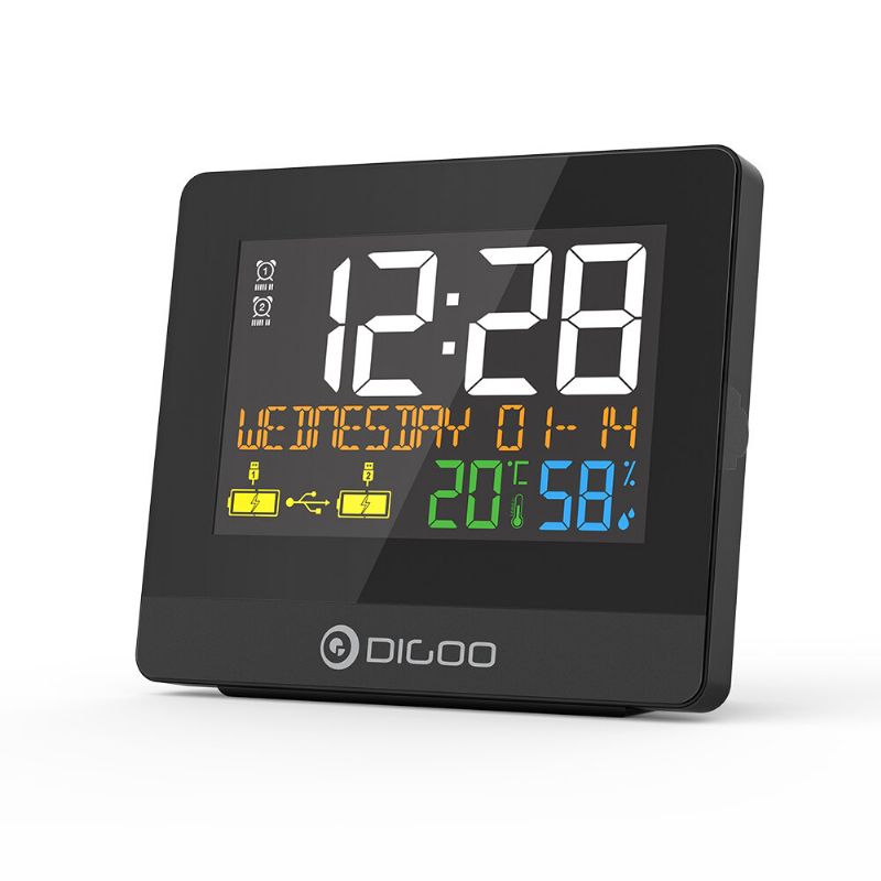 Dg-8291 Puerto De Carga Usb Dual Reloj Despertador Higrómetro 10w Cargador De Teléfono Snooze Nap Countdown Desktop Reloj Decorativo