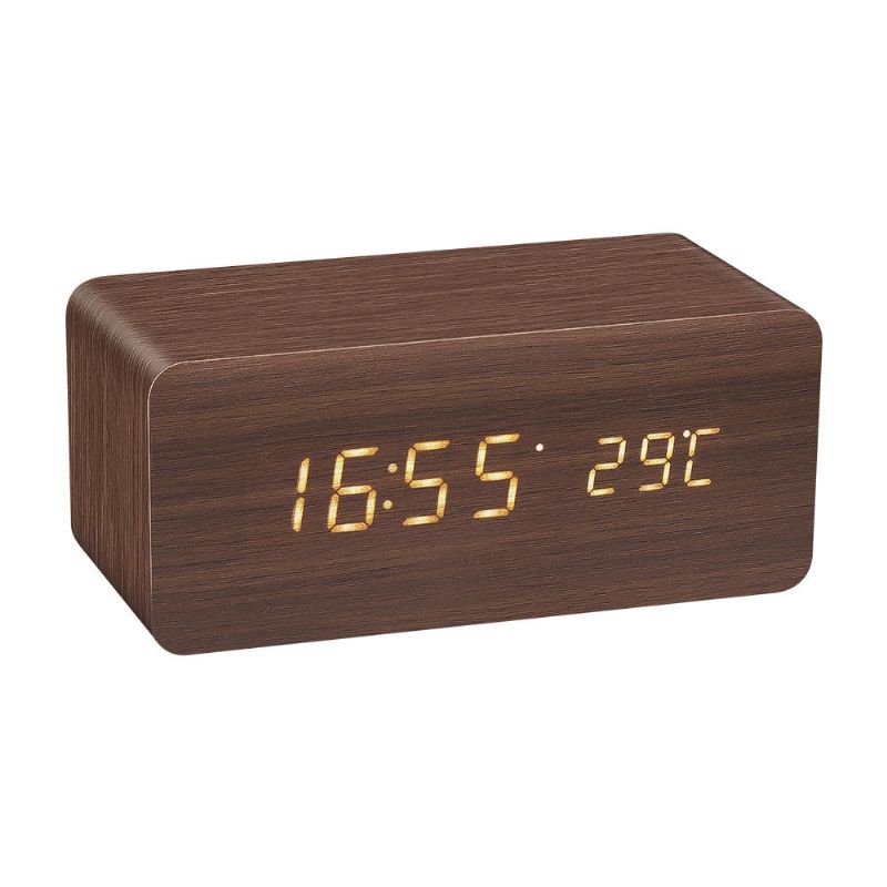 Digoo Dg-ac80 Led 12 24 Horas Pantalla Ajustable Reloj De Madera Carga Inalámbrica Control De Voz Alarma Cl